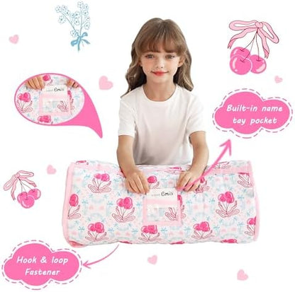 Lasoftan Toddler Nap Mat with Pillow and Blanket, Extra Large Rolled Napping Mats,Slumber Bags for Boys Girls,Kids Sleeping Bag for Daycare, Preschool Travel Camping