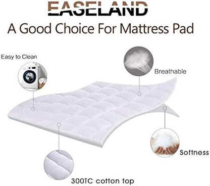 EASELAND Full Size Mattress Pad Cotton Pillow Top Mattress Topper White