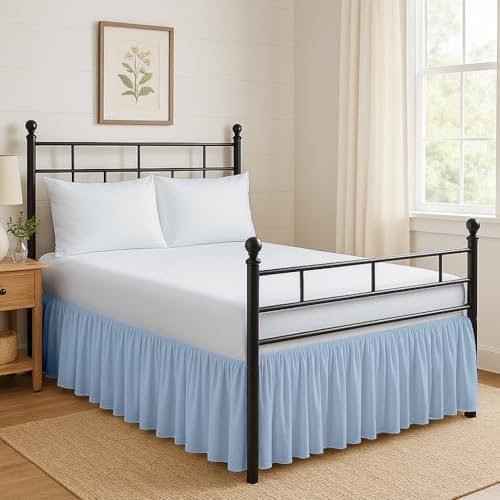 Ruffled Bed Skirt Split Corners with Platform, Tailored Fit Hotel Quality Wrinkle Free Ultra-Soft Microfiber Dust Ruffle, Upto 24 Inch Drop, Twin XL, Sky Blue