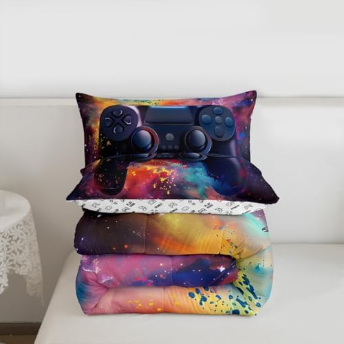 Feelyou Gamer Comforter Toddler Size, Gaming Comforter Set for Kids Funny Gamer Bedding Set Game Room Decor Duvet Set Microfiber Bed Set