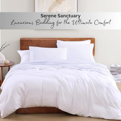 LANE LINEN Full Size Bed Sheets 100% Organic Cotton Soft - Ticking Stripe