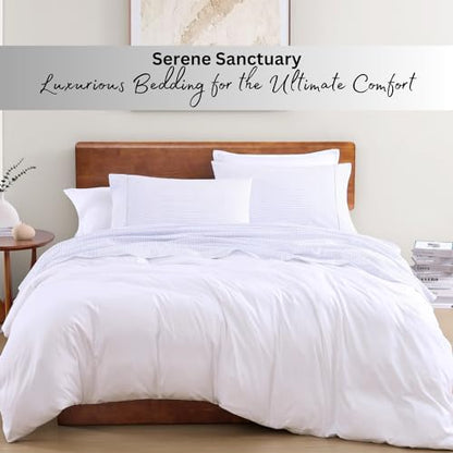 LANE LINEN Full Size Bed Sheets 100% Organic Cotton Soft - Ticking Stripe