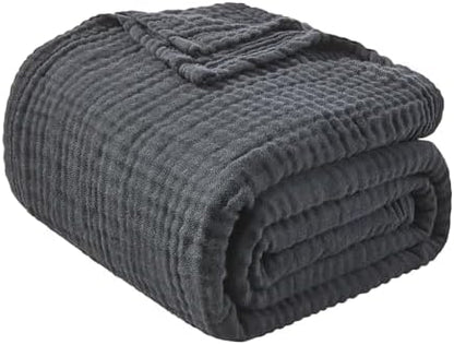 EMME Muslin Blankets for Adults Throw Blanket for Couch Breathable Gauze Soft Lightweight Airy Black Super King