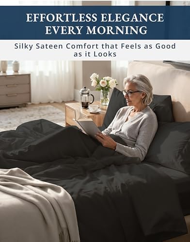 LANE LINEN Twin Bed Sheet Set 100% Egyptian Cotton Sateen - Black