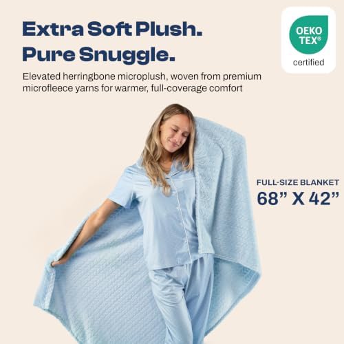 EverSnug Travel Blanket & Pillow 68x42 - Premium Ultra-Soft Microfleece 2 in 1 Compact & Packable Flight Blanket with Soft Bag Pillowcase, Hand Luggage Sleeve and Backpack Clip (Ice Blue)