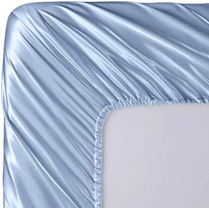 SiinvdaBZX 4Pcs Satin Sheet Set Queen Size 15-Inch Deep Pocket, Baby Blue