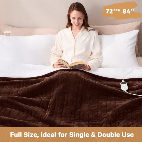 Heated Electric Blanket Size, Soft Heating Blanket,72" x 84", Coffee