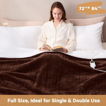 Heated Electric Blanket Size, Soft Heating Blanket,72" x 84", Coffee