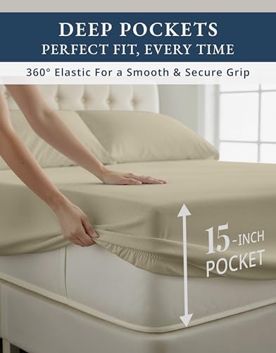 LANE LINEN Split King Sheets Sets for Adjustable Bed - Linen Swiss Dot