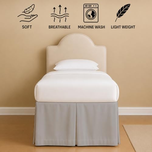 eBeddy Linens Split Corner Dorm Bed Skirt Twin XL – 42 Inch Drop, 100% Microfiber, Extra Long Bed Skirt for College Dorm, Platform Style, Silver Grey Solid, Hidden Storage Solution, Easy Fit