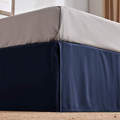 SLEEP ZONE Pleated Bed Skirts Queen Size, 15 inch Tailored Drop Easy Fit Bedskirt, Anti-Static, Fade Resistant (Queen, Navy Blue)