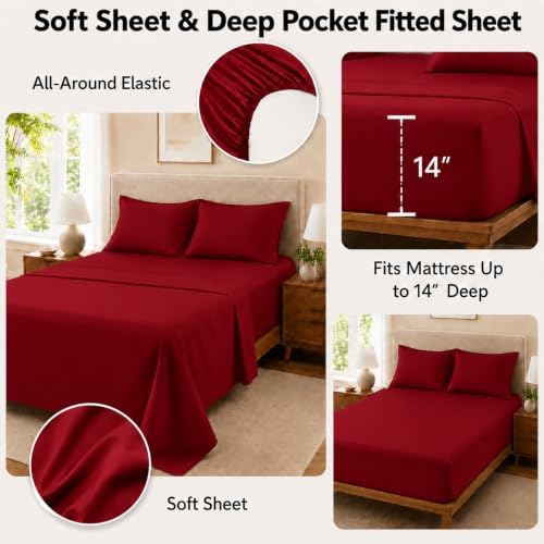 Full Size Comforter Sets Red, 7 Pieces Bed in a Bag Bedding Set
