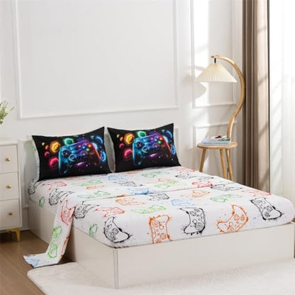NTBED Game Console Comforter Set for Boys Girls Kids Space Universe Gaming Lightweight Microfiber Gamer Bedding Sets (Multi, Full 5Pcs)