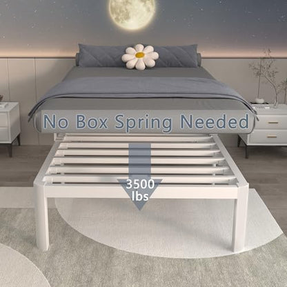 ITIMIDI 14 Inch Twin Bed Frame, Heavy Duty Platform, No Box Spring, White