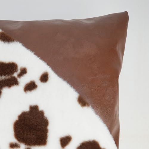 TOMWISH Faux Fur and Artificial Leather Throw Pillow Covers 18x18 Set of