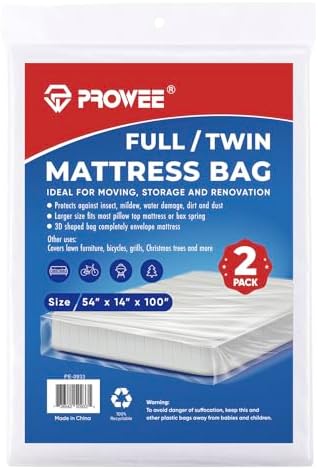 2 PK Twin/Full Mattress Bags for Moving Storage,Waterproof Plastic Full Size Mattress Cover for Moving,Clear Plastic Mattress Protector