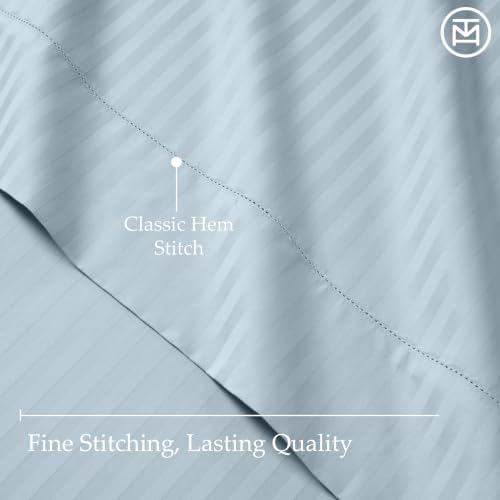 Threadmill 600TC Cotton King Sheet Set, Sateen, Damask Stripe, Blue