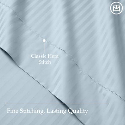 Threadmill 600TC Cotton Full Sheet Set, Sateen, Damask Stripe, Blue
