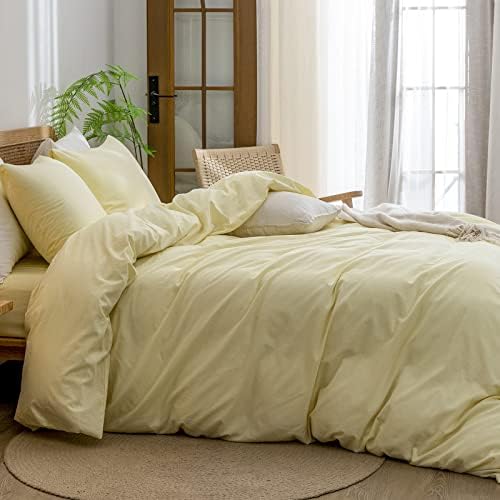 BESTOUCH Cotton Solid Duvet Cover Set Light Yellow California King