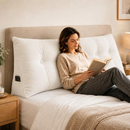 Queen Triangular Wedge Headboard Pillow, Soft Cotton Backrest Support Pillow for Reading Sitting Working, Daybed Pillows Bed Dorm Sofa Rest Cushion for Headboard, Cream