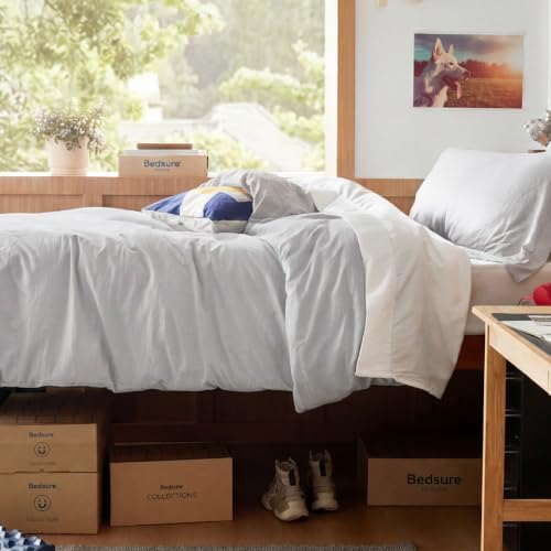 Bedsure Prewashed Twin Duvet Cover, Cotton-Like Bedding Set, Light Grey
