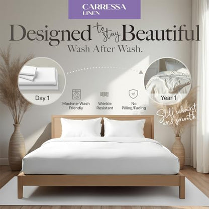 Carressa Linen 600 Series Striped Queen Sheets Set, Cool Sateen, Dark Grey