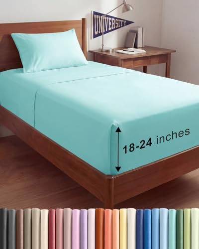 Extra Deep Twin XL Sheet Set - 3 Piece College Dorm Room - Spa Blue