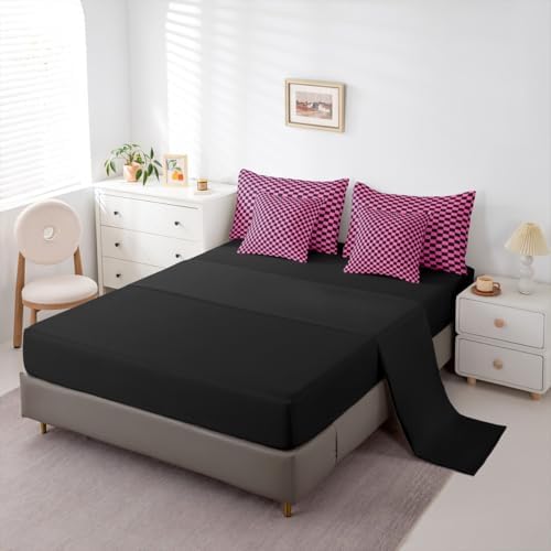 jejeloiu Pink Black Comforter Set with Sheets 7 Piece Full Size