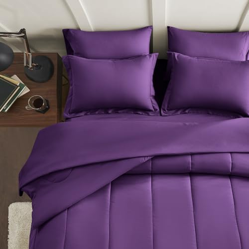Maple&Stone Full Comforter Set 7 Pieces Bed in a Bag Dark Purple Bed Set