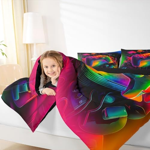 Erosebridal Gamer Comforter Set Game Consoles King Bedding Set for Adult Men Modern Gaming Comforter Abstract Vintage Duvet Insert