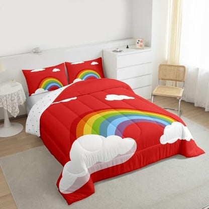 Rainbow Comforter for Girls Kids,Colorful Stripes Comforter Set Queen Size Home Decor,Soft Cute Style Bedding Set,Dreamy Teens Bedroom Down Duvet,1 Comforter with 2 Pillowcases