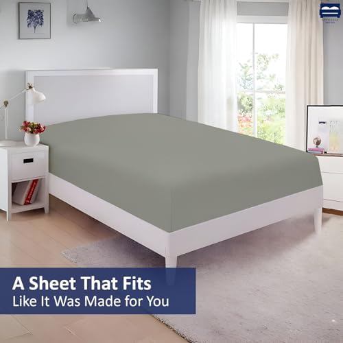 1 Piece King Size Fitted Sheet Only, 15-Inch Deep Mattress, Light Grey