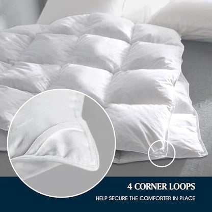 Serta Goose Feather Down Fiber Comforter King Size - 100% Cotton Cover Duvet Insert - Hotel Luxury Hypoallergenic Bedding Comforter Extra Warmth 106 x 90 Inch White