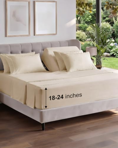 Extra Deep Flex Top Split Head King Sheet Set - 6pc Cooling Sheets - Cream