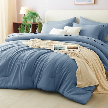 CozyLux Full Size Comforter Set Grayish Blue, 7 Pieces Bed in a Bag