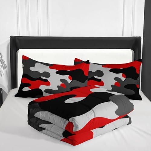 Nttopship Red Camo Comforter Set for Girls Men，Twin Size Red Camouflage Bedding Sets for Kids Boys,Ultra Soft Lightweight Bedding Sets，Kids Room Decor with 1 Comforter with 2 Pillow Case