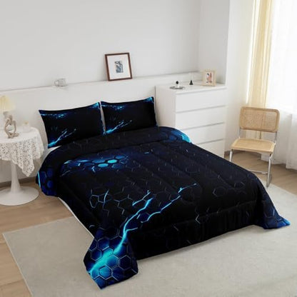 Feelyou Lightning Honeycomb Comforter Hexagon Comforter Set Geometric Beehive Bedding Set for Kids Boys Girls Beehive Hexagon Duvet Set Room Decor Quilt Twin Size Boys