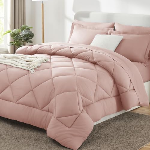 CozyLux Full Comforter Set 82"x86" Dusty Pink - 7 Piece Bed in a Bag