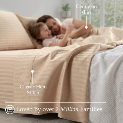 Threadmill 600TC Cotton King Sheet Set, Sateen, Damask Stripe, Beige