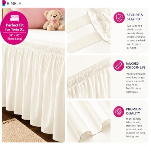Dorm Room Bed Skirt Twin XL 36" Drop, College Split Corner Bedskirt, Ivory
