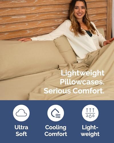 King Pillow Cases Set of 8 - Ultra Soft Pillowcase Covers - Heathered Tan