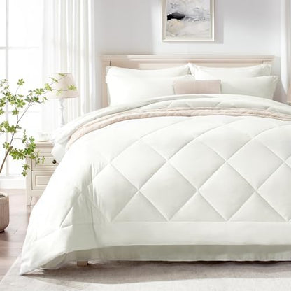 Love's cabin Twin XL Comforter Set Ivory, 5 Pieces Twin XL Bed in a Bag, All Season Bedding Sets with 1 Comforter, 1 Flat Sheet, 1 Fitted Sheet, 1 Pillowcase and 1 Pillow Sham