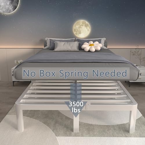 ITIMIDI 12 Inch Queen Platform Bed, Heavy Duty Steel, No Box Spring, White