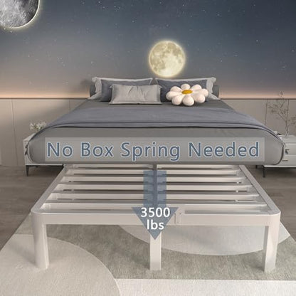 ITIMIDI 12 Inch Queen Platform Bed, Heavy Duty Steel, No Box Spring, White