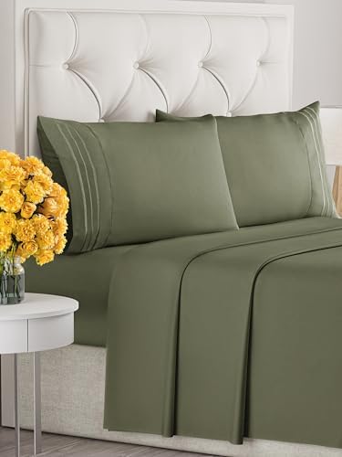 Cal King Size 4 Piece Sheet Set - Ultra Soft & Cooling Sheets - Deep Olive