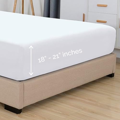 Elegant Comfort 1500 Premium Hotel Quality 18-21 Inches Deep - Extra Deep Pocket Single Fitted Sheet for High Mattress, Luxury and Softest, Smart Pocket - Wrinkle Free, California King, White