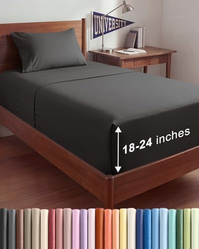 Extra Deep Twin XL Sheet Set - 3 Piece College Dorm Room - Charcoal