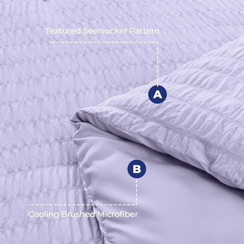 HYMOKEGE Light Purple Queen Comforter Set Seersucker 7 Pieces, All Season Luxury Bed in a Bag Queen for Bedroom, Bedding Set with Comforter, Sheets, Pillowcases & Shams