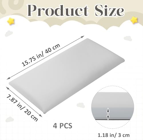 Hahafelt 4 Pack Wall Padding Headboard 15.75" x 7.87" x 1.18" Light Grey
