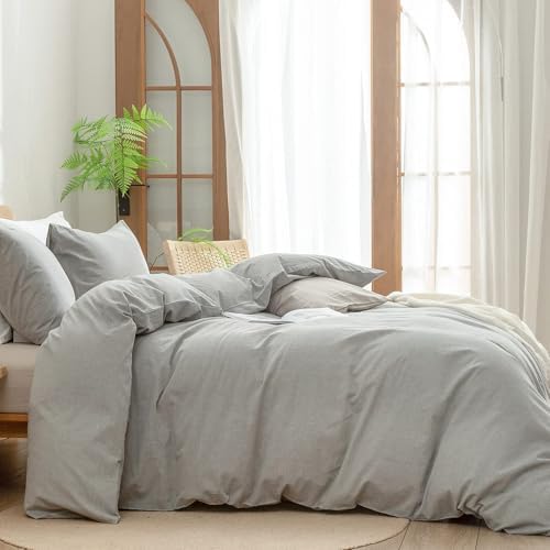 BESTOUCH Cotton Solid Duvet Cover Set Linen Feel Light Grey Super King Plus